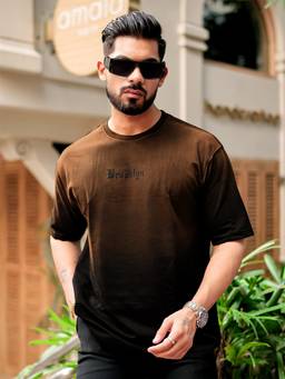MANIAC - Brown Cotton Ombre T-Shirt