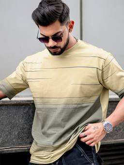 MANIAC - Beige Men Cotton Printed Oversized T-Shirt