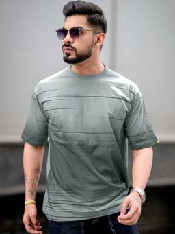 MANIAC - Mens Grey Cotton Printed Oversized T-Shirt