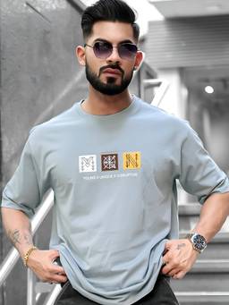 MANIAC - Men Grey Cotton Printed T-Shirt