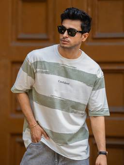 MANIAC - Hunter Green Cotton Stripes T-Shirt