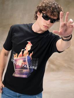 MANIAC - Black Men's Cotton Printed T-Shirt