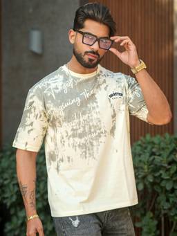 MANIAC - Mens Cream Cotton Printed T-Shirt