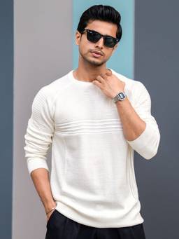 MANIAC - Cream Cotton Textured T-Shirt