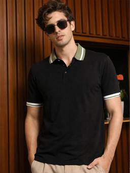 MANIAC - Black Tencel Solid Polo T-Shirt