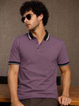 MANIAC - Purple Tencel Solid Polo T-Shirt