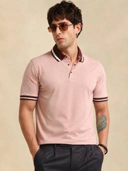 MANIAC - Pink Tencel Solid Polo T-Shirt
