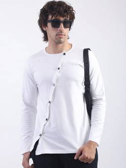 MANIAC - White Cotton Solid T-Shirt