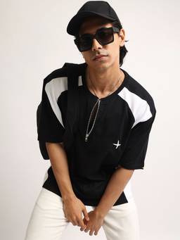 MANIAC - Mens Black Cotton Colorblock T-Shirt