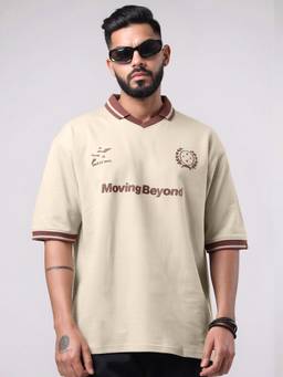 MANIAC - Beige Men Cotton Printed Polo T-Shirt