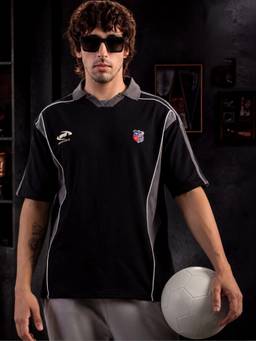 MANIAC - Black Cotton Printed Polo T-Shirt