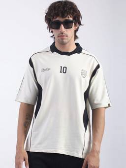 MANIAC - Men Cream Cotton Printed Polo T-Shirt
