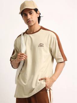 MANIAC - Beige Cotton Printed T-Shirt