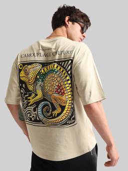 MANIAC - Beige Colorblock Cotton T-Shirt