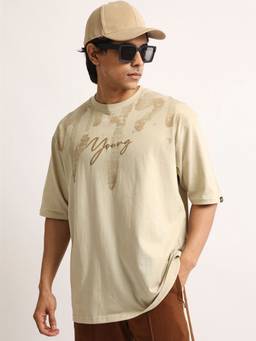 MANIAC - Beige Cotton Aop Printed T-Shirt