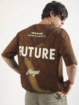 MANIAC - Brown Cotton Bubblegum Printed T-Shirt