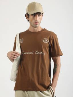 MANIAC - Men Brown Cotton Printed T-Shirt