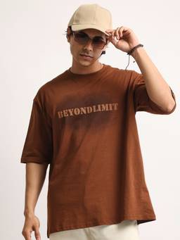 MANIAC - Mens Brown Cotton Printed T-Shirt