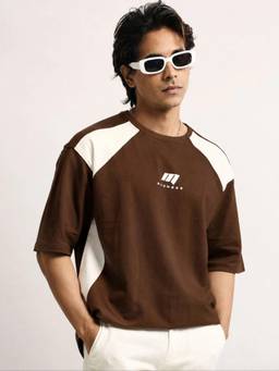 MANIAC - Brown Men Cotton Colorblock T-Shirt