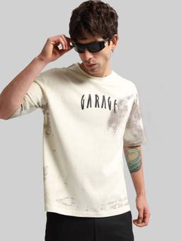 MANIAC - Cream Garage Cotton Printed T-Shirt