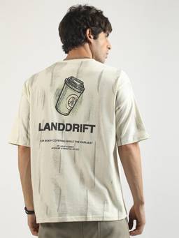 MANIAC - Cream Cotton Spray Printed T-Shirt