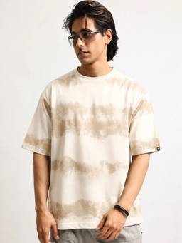 MANIAC - Cream Cotton Grunge Printed T-Shirt