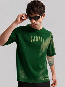 MANIAC - Green Cotton Garage Printed T-Shirt