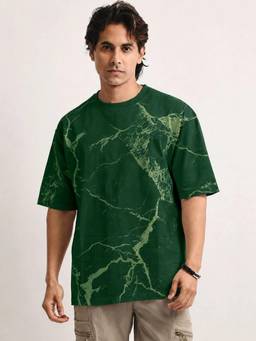 MANIAC - Green Cotton Spray Printed T-Shirt