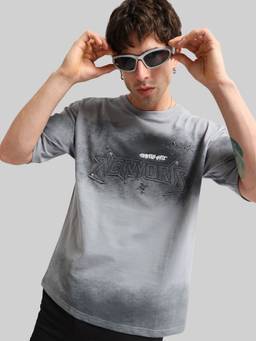 MANIAC - Grey Cotton Printed T-Shirt