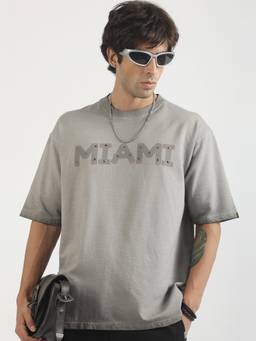 MANIAC - Grey Cotton Self Design T-Shirt