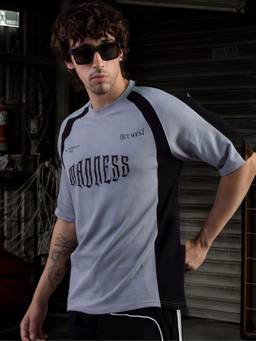 MANIAC - Light Grey Cotton Printed T-Shirt