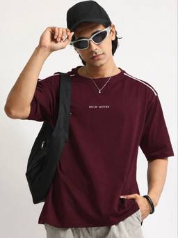MANIAC - Maroon Cotton Printed T-Shirt