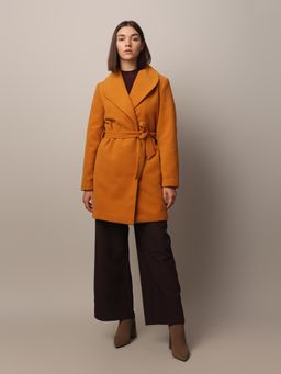 ONLY - Women's Loose Fit Yellow Coat with Belt (Set of 2)
