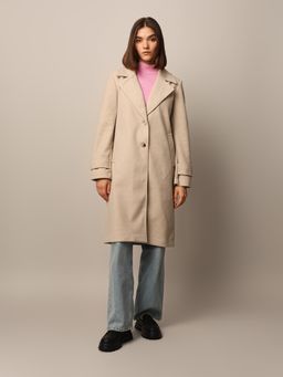 ONLY - Women's Loose Fit Beige Overcoat