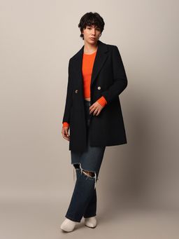 ONLY - Women's Loose Fit Dark Black Overcoat