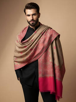 MUFFLY - Men Wool Blend Woven Kani Jacquard Cream Shawl