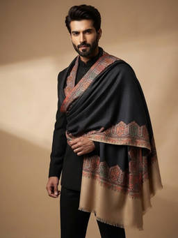 MUFFLY - Men Woven Kani Jacquard Paisley Grey Shawl