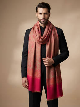 MUFFLY - Men Wool Blend Kani Jacquard Floral Woven Multi-Color Shawl