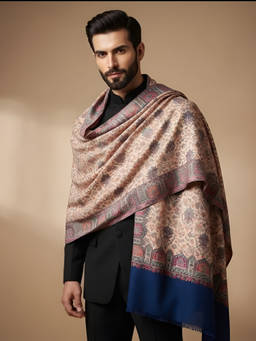 MUFFLY - Men Wool Blend Kani Jacquard Floral Woven Multi-Color Shawl