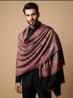 MUFFLY - Men Wool Blend Kani Jacquard Floral Woven Multi-Color Shawl