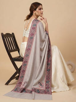 MUFFLY - Wool Blend All-Over Kani Jacquard Paisley Grey Shawl