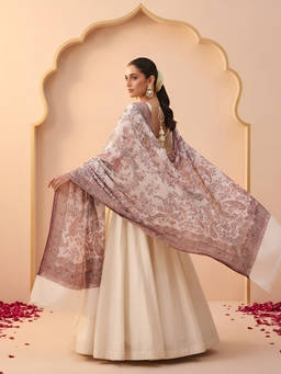 MUFFLY - Wool Blend All Over Woven Floral Kani White Shawl