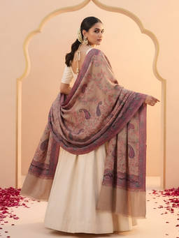 MUFFLY - Wool Blend All Over Woven Floral Kani Beige Shawl