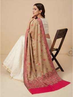 MUFFLY - Women Wool Blend Woven Kani Jacquard Beige Shawl