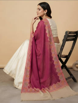 MUFFLY - Woven Kani Jacquard Paisley Pink Shawl