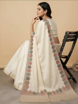 MUFFLY - Woven Kani Jacquard Paisley White Shawl