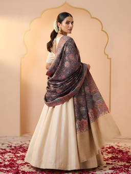MUFFLY - Women Wool Blend Kani Jacquard Floral Woven Multi-Color Shawl