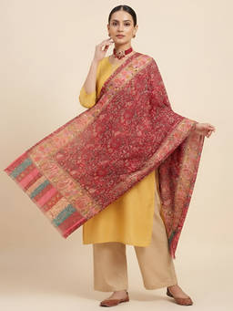 MUFFLY - Bamboo Silk All-Over Kalamkari Floral Printed Red Shawl