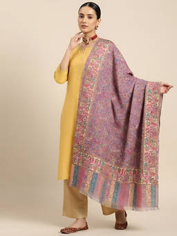 MUFFLY - Bamboo Silk All-Over Kalamkari Floral Printed Multi-Color Shawl