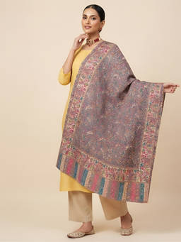 MUFFLY - Bamboo Silk All-Over Kalamkari Floral Printed Multi-Color Shawl